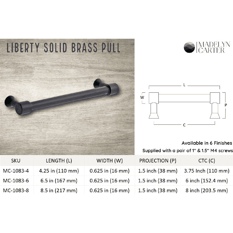 Madelyn Carter Liberty Solid Brass Drawer Pull, Satin Nickel, 3 3/4″