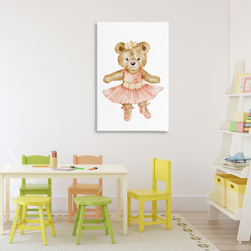 Ours en peluche floral, toile par Amy Hall, H 36 po x l 24 po
