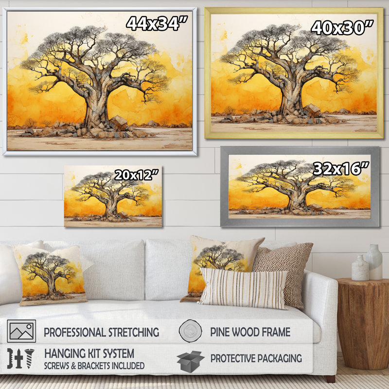 «Desert Baobabs Resistance II», reproduction sur toile, Cadre flottant doré, H 30 po x l 40 po x P 1,5 po