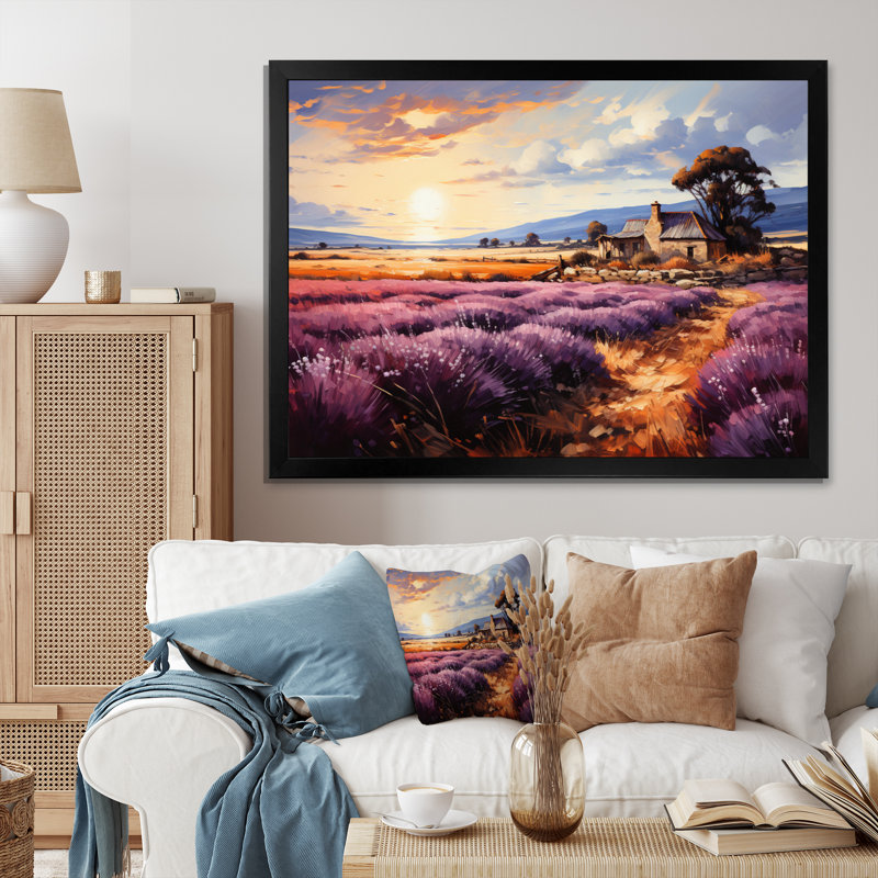 " French Provencal Lavender Fields I ", Black Single Picture Framed, 34" H x 44" W x 1.5" D