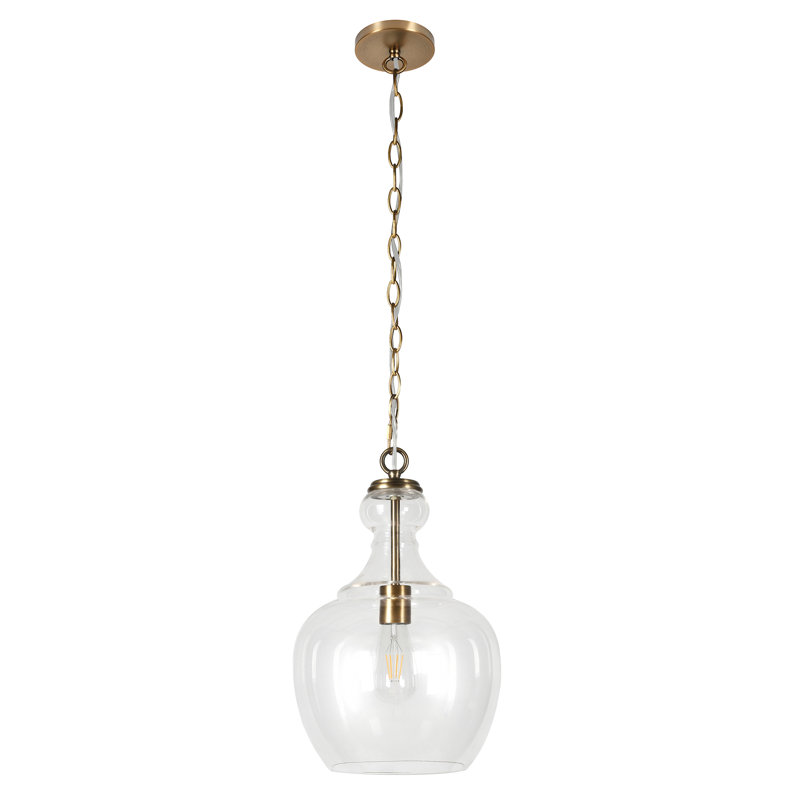 Verona 11" Wide Pendant with Glass Shade in Brass/Clear, Brass, Clear