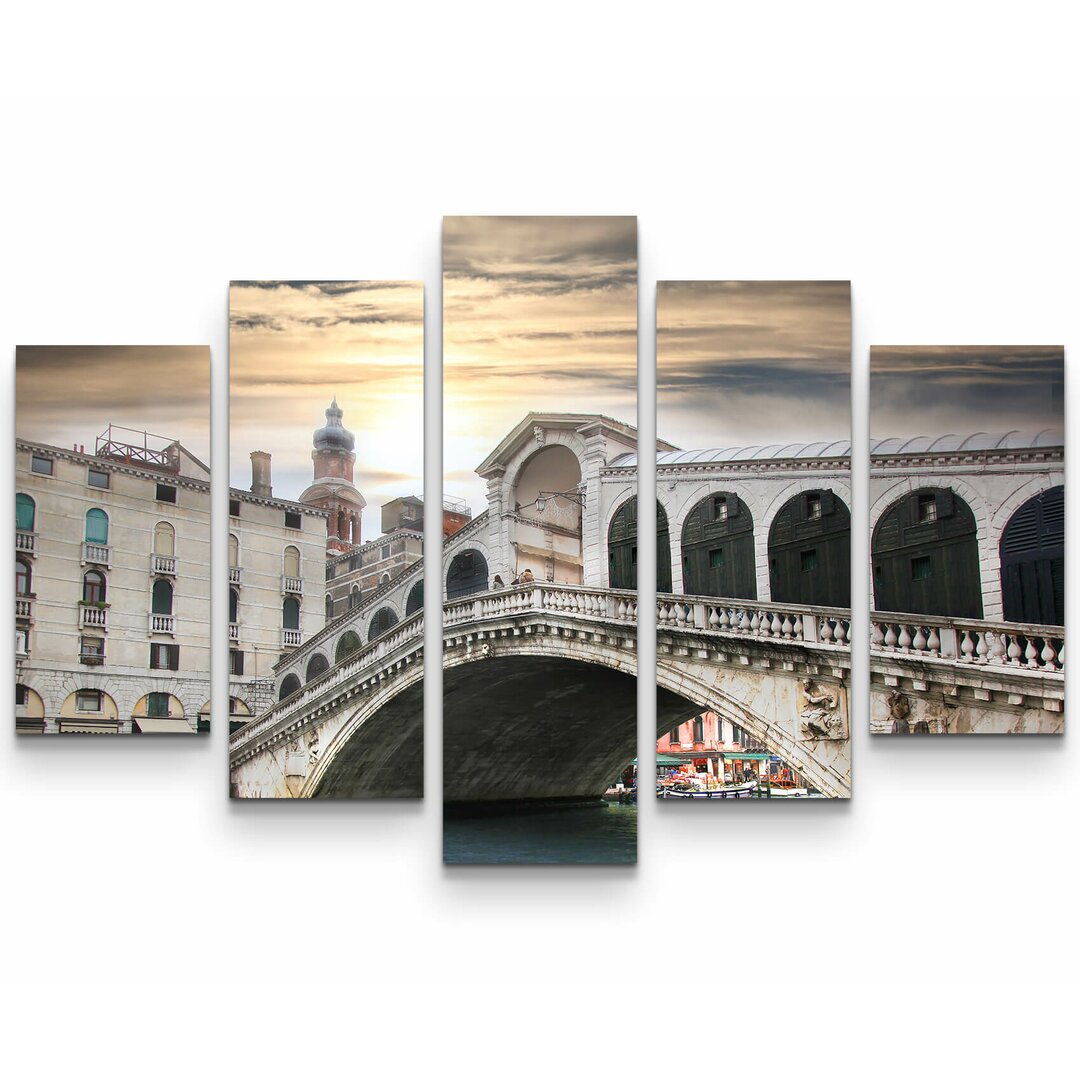 5-tlg. Leinwandbilder-Set Rialtobrücke mit Gondeln in Venedig