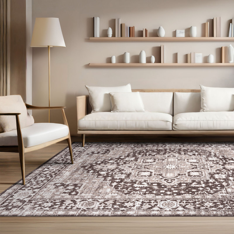 Saxton Oriental Indoor Polypropylene & Polyester Area Rug, Brown, Rectangle 2' x 3'