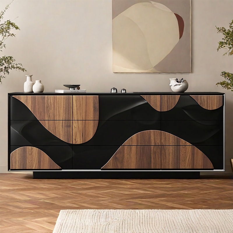 Commode d'appoint moderne en bois grande capacité, H 33,5 po x l 70,8 po x P 15,7 po