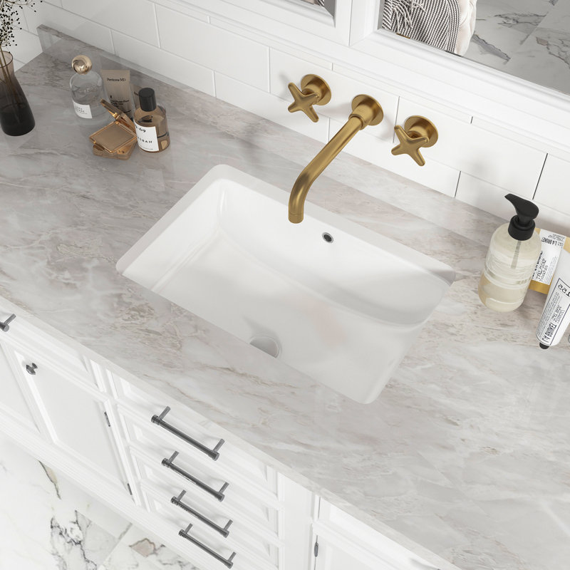 Lavabo de salle de bain rectangulaire encastré en céramique blanc avec trop-plein 15,75 po x 23,62 po TOBILI