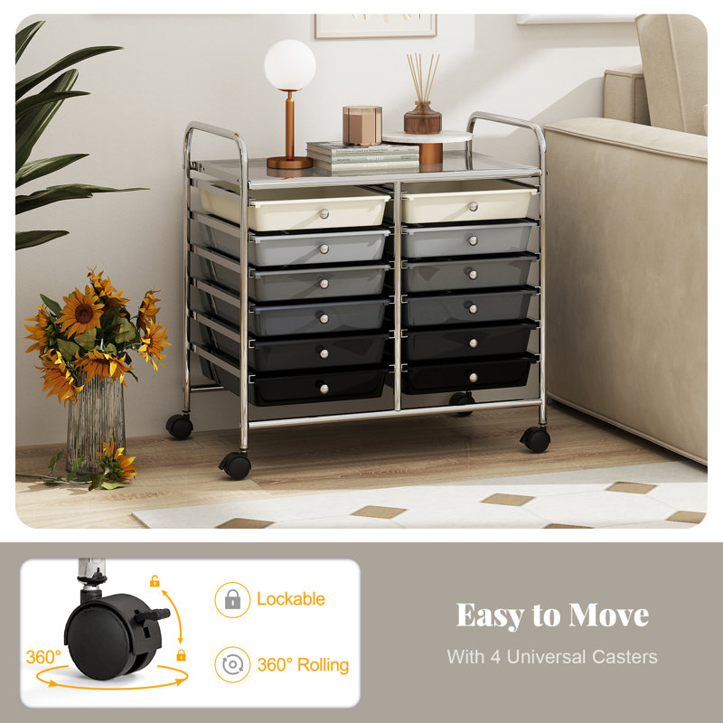 12 Drawer Storage Drawer, Black/Gray/White