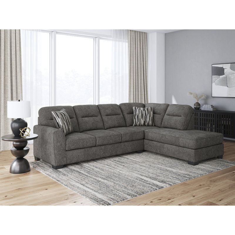 Canapé modulaire 2 pièces avec méridienne Massie, Orienté à droite, Polyester gris