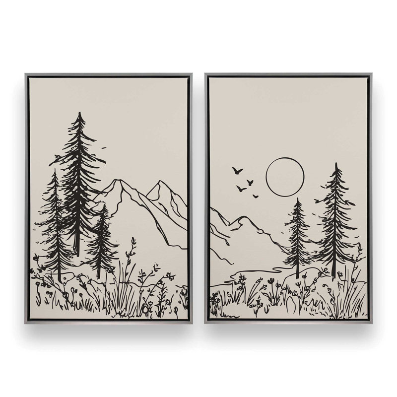 Whispering Peaks v2, ensemble de 2 impressions, 18 po x 12 po, Cadre flottant en chrome poli