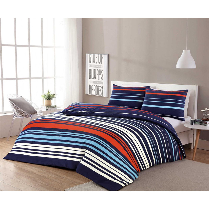 Kubilay Cotton Blend Striped Duvet Cover Set with Pillowcases Included, Super King - 2 Standard Pillowcases