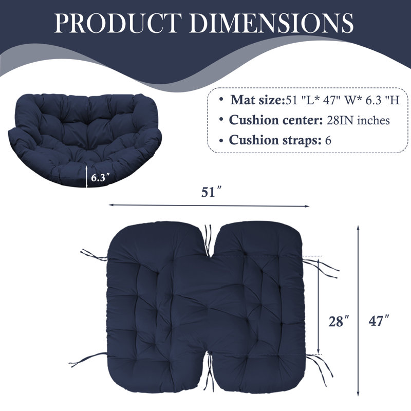 6" Thick Rocking Chair Cushion With Ties, Waterproof & Fade-resistant Papasan Seat Pad For Patio, Porch & Indoor Use, Navy