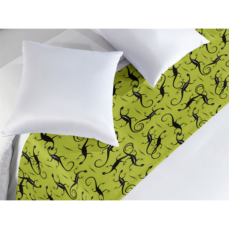 Chemin de lit Ambesonne Lizards Reptiles élancés vert pomme et gris anthracite, Très grand