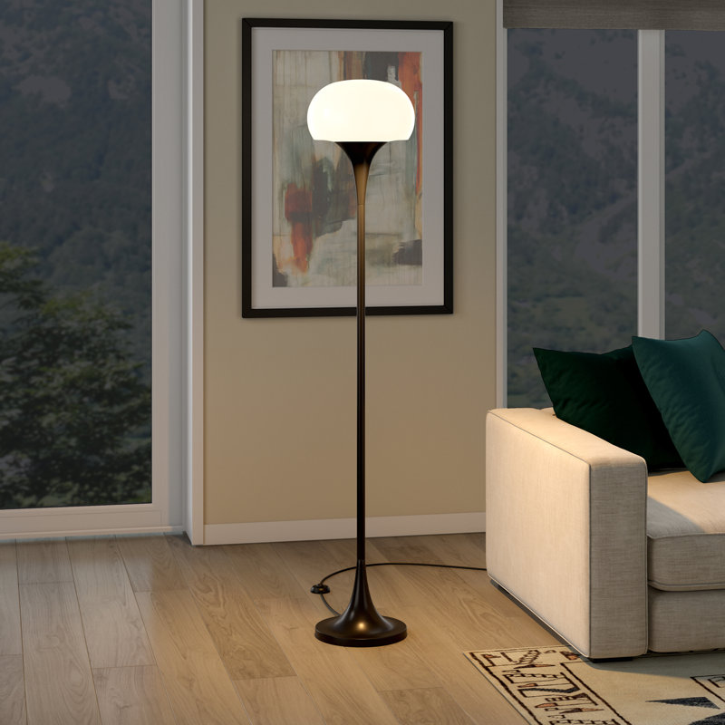 Aleister Torchiere Floor Lamp with Glass Shade, Black