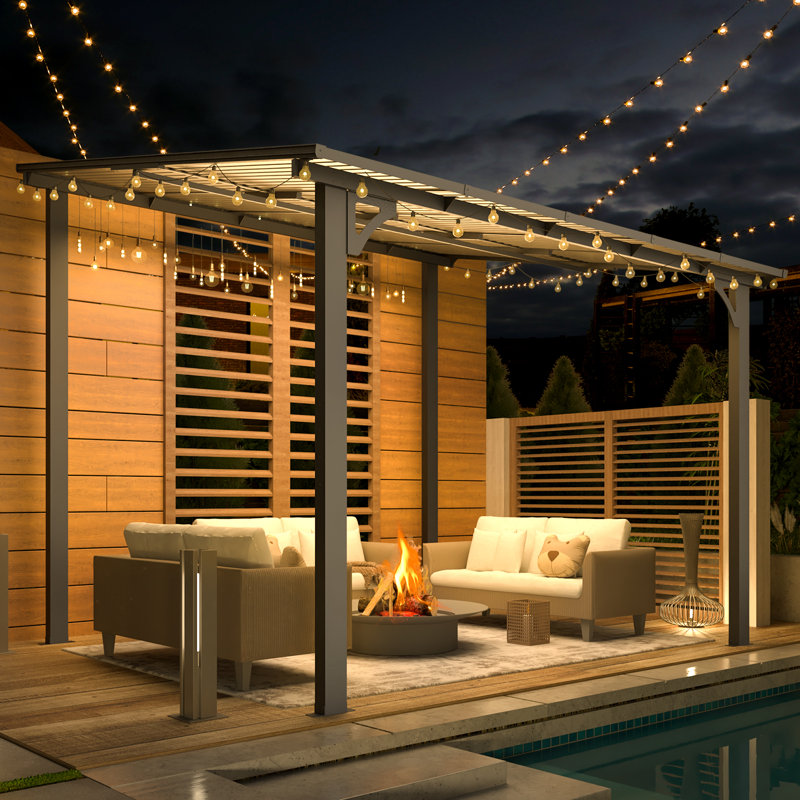 Aluminum Pergola with Canopy, Black, 304.8cm x 243.84cm