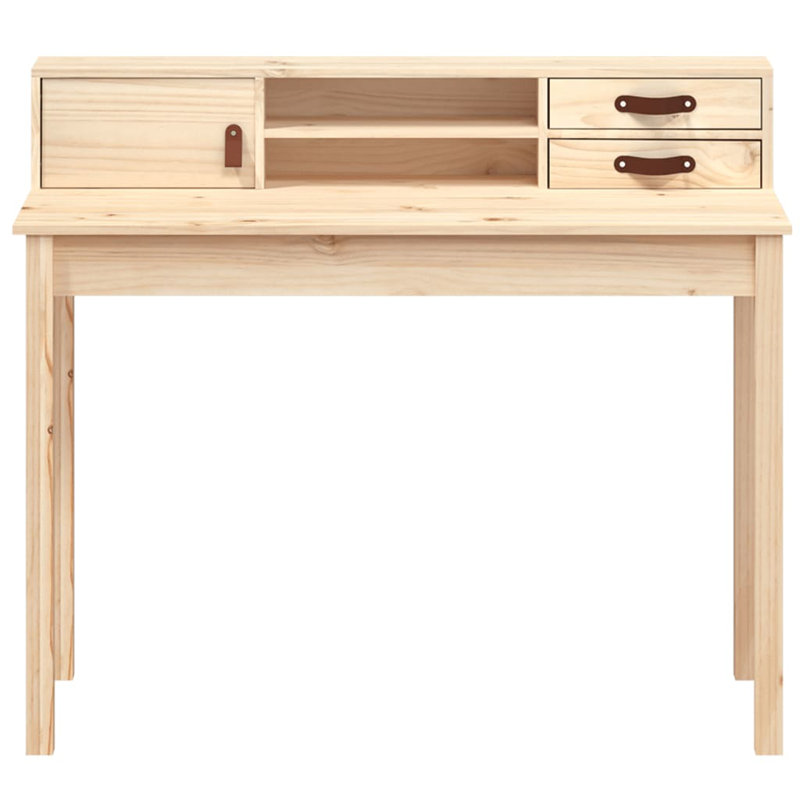 Lakeyia Solid Wood Writing Desk, Light Brown