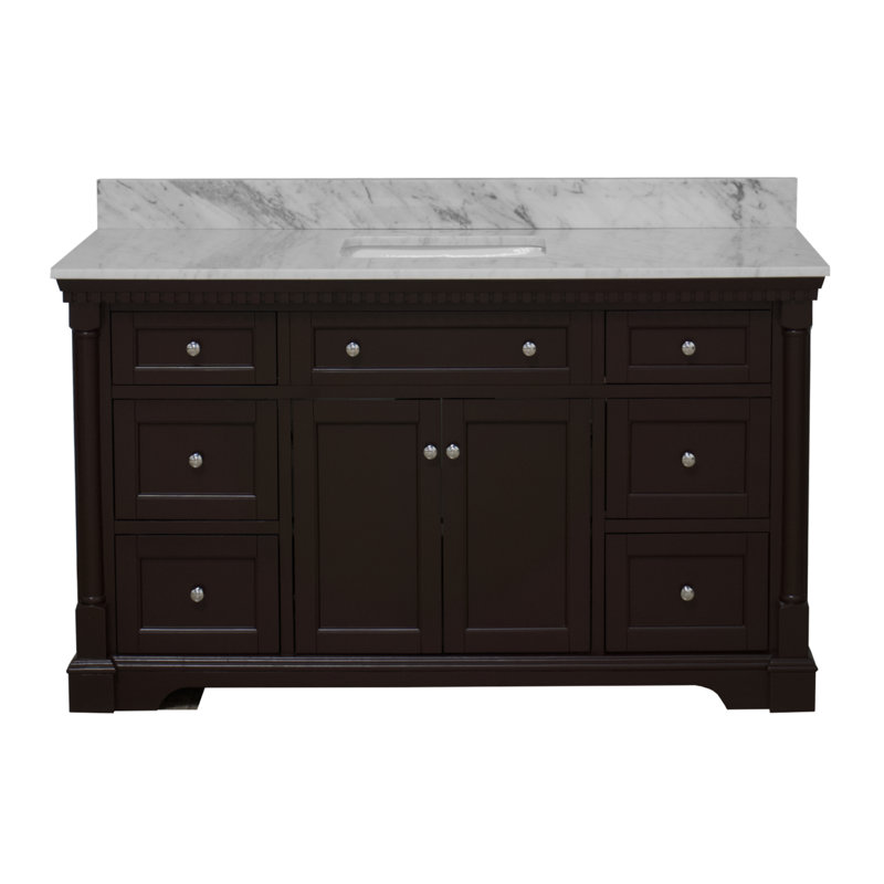 Fossen 60'' Single Bathroom Vanity with Top, Chocolate, Carrara Marble