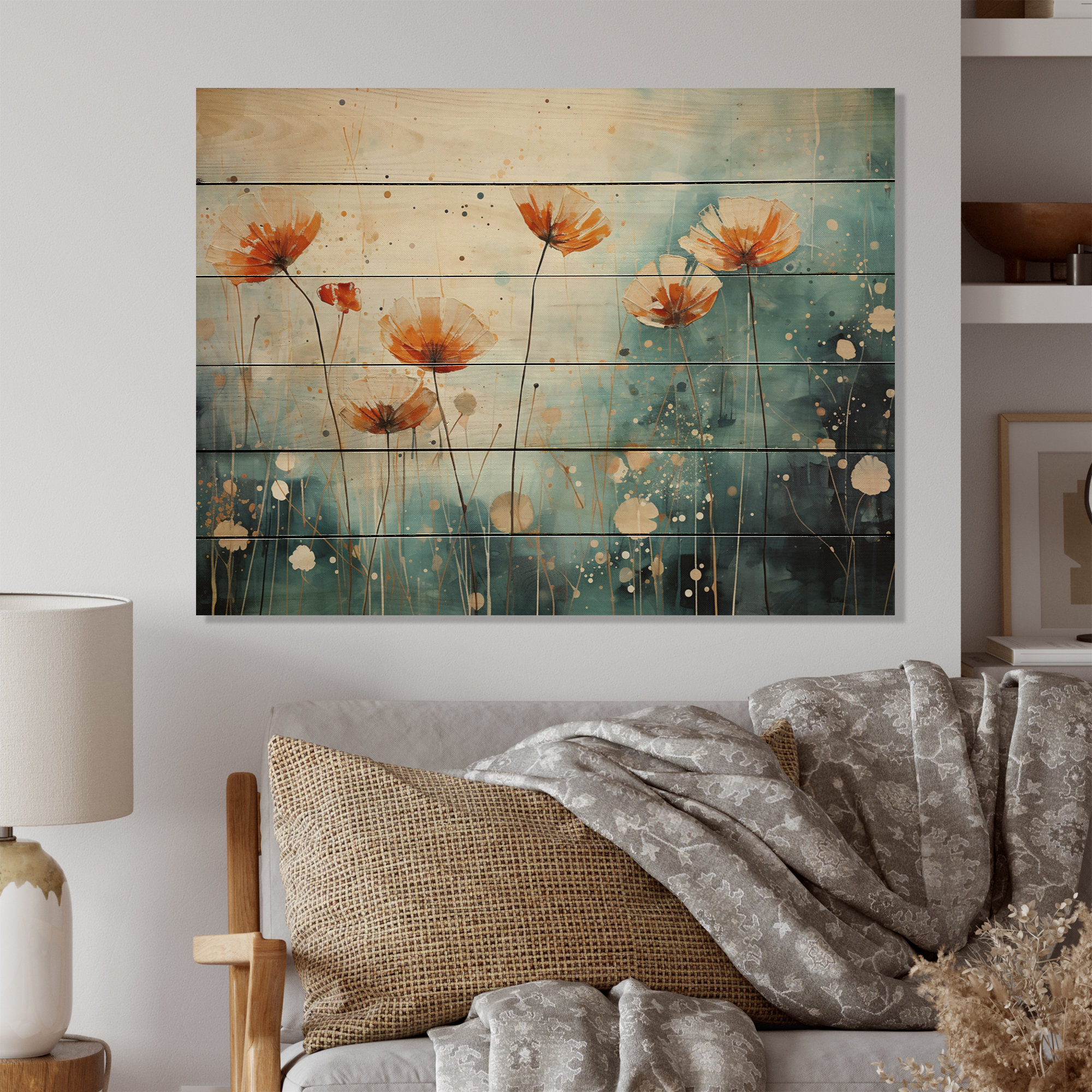 Lamondo Blue Dandelion Floral Symphony I On Wood Print