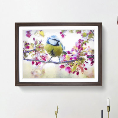 Blue Tit Bird in Spring in Abstract - Framed Print