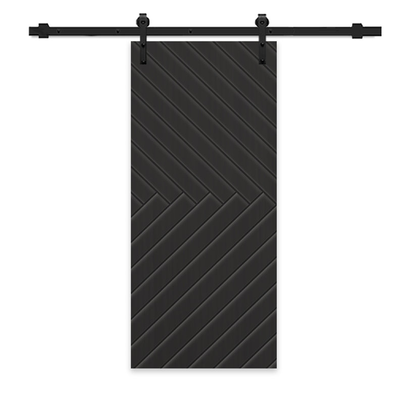 Porte de grange à panneaux et en bois manufacturé avec quincaillerie d'installation, Noir, 24 po x 84 po, Noir mat