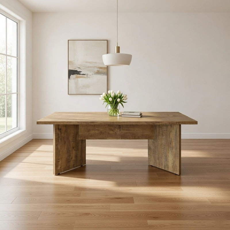 Table de salle à manger Lama, plateau rectangulaire de 84 po, piédestal en forme de V, brun