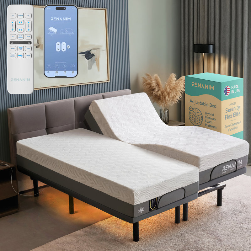 Sfe Adjustable Bed With 14" Hybrid Mattress Included Massage, Usb, Underbed Light, Wireless Remote & App Control Zero Gravity Bed