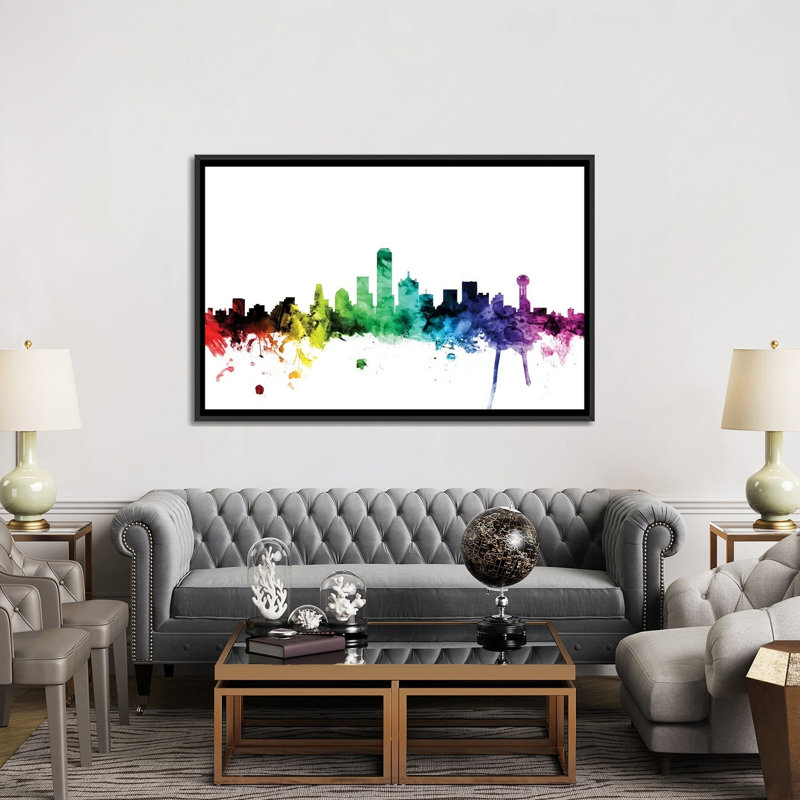 Rainbow Skyline Series: Dallas, Texas, États-Unis, impression sur toile tendue, L 60 po x H 40 po x P 1,5 po, Pas de tapis