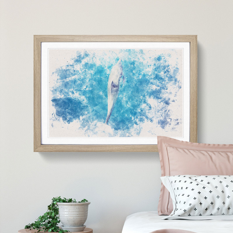 Dolphin Leading The Way - Single Picture Frame Painting on MDF, Oak Framed, 24cm H x 33cm W x 2cm D