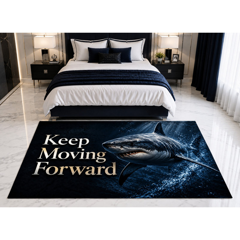 Tapis « Ultra Fin » 152 x 213 cm (5 pi x 7 pi) Shark Keep Moving Forward pour chambre d'enfant, chambre à coucher, salon et bureau à domicile, tapis doux à poils courts avec envers antidérapant en silicone