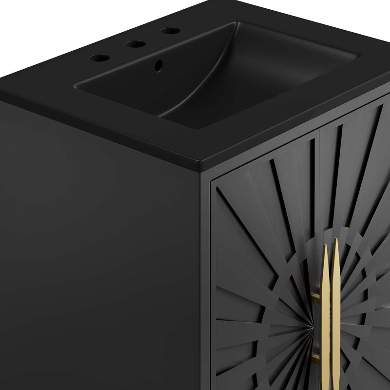 Awaken 24" Black Solid Wood and MDF Bathroom Vanity with Gold Base