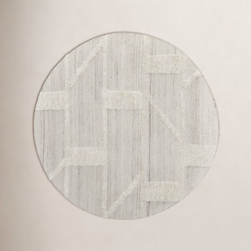 Ashby Transitional Geometric Area Rug, Ivory, Round 9'