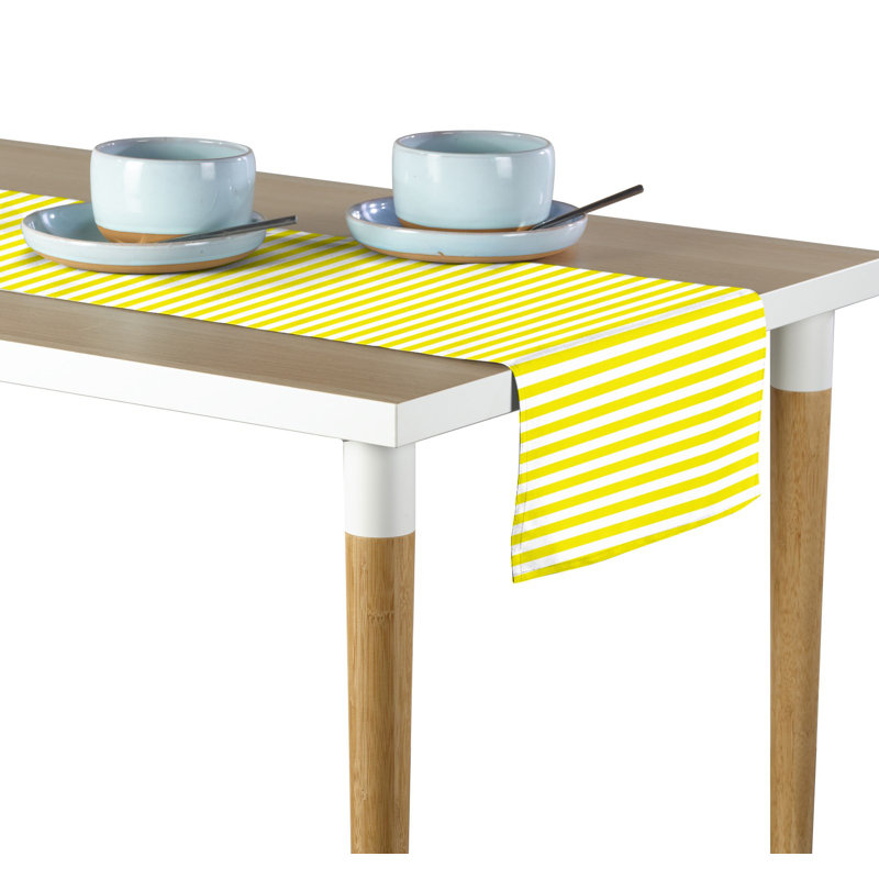 Arda Small Stripes Milliken Signature Table Runner, 72" L x 12" W, Yellow