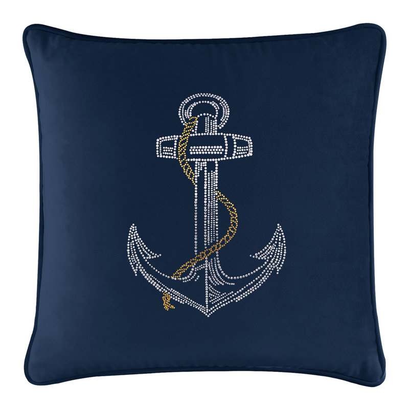 Coussin Sparkles Home Anchor | Motif nautique strass | Bourre en polyester | Lavable à la machine, 20 po x 5 po, Turquoise