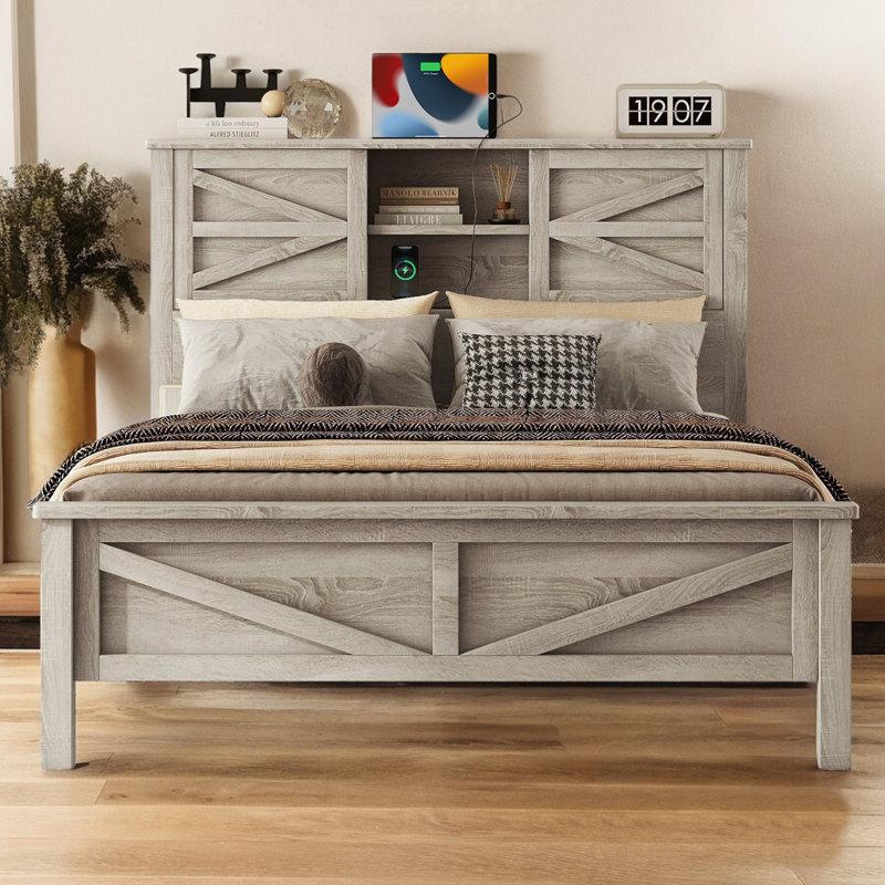 Platform Bed With Storage, Full / Double, Gray