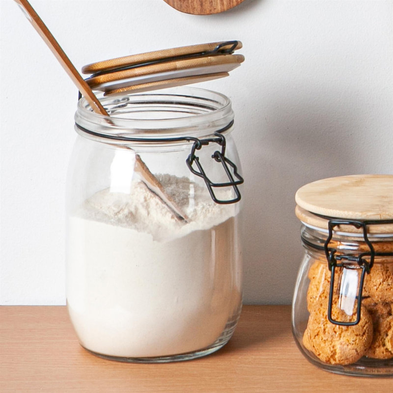 Argon Tableware - Wooden Clip Lid Storage Jars - White Seal - Set of 3, 17cm H x 11cm W x 13cm D