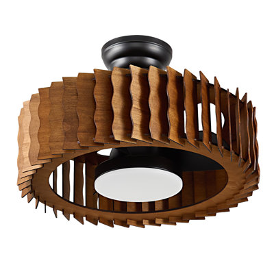 Ventilateur de plafond encastré 19,68 "avec plafonnier encastré à DEL à intensité variable, fandelier ondulé en bois de noyer, pales réversibles et télécommande