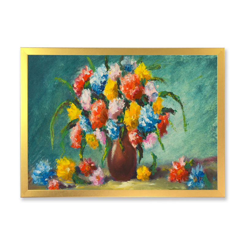 Fleurs printanières dans un vase - reproduction sur toile avec cadre flottant, H 8 po x l 12 po x P 1 po, Cadre doré