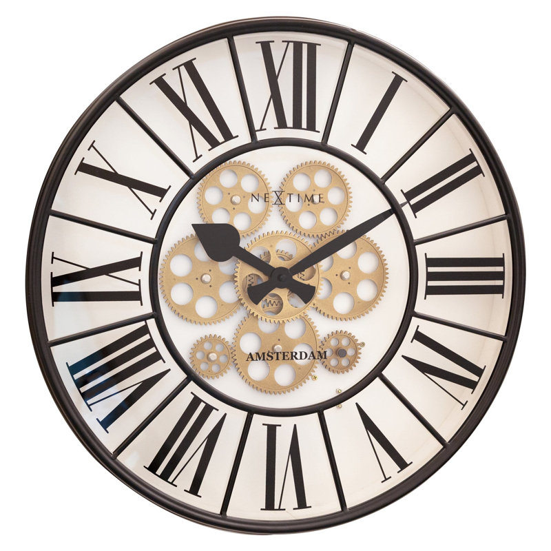 20-Inch Moving Gear Wall Clock, White Gold/Black