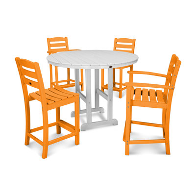 POLYWOOD La Casa Café 5-Piece Round Farmhouse Counter Dining Set