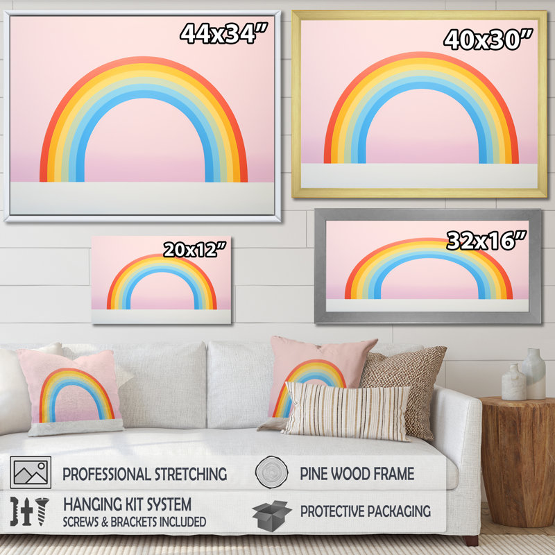 Minimalisme, arc-en-ciel, répit sur toile, Cadre simple blanc, H 24 po x l 32 po x P 1 po