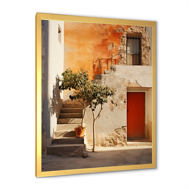 Italie, paysage d'imitation sur toile, Cadre doré simple, H 40 po x l 30 po x P 1,5 po