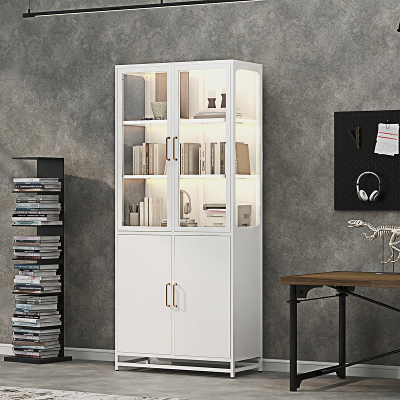 Vitrine avec portes en verre, White