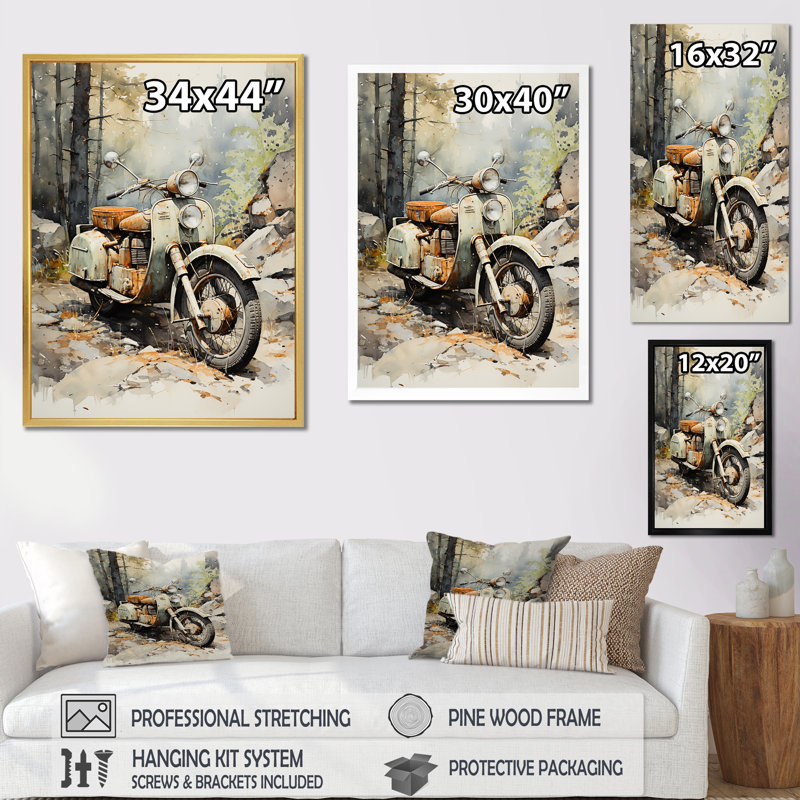Scooter classique rétro sur toile, Cadre simple noir, H 44 po x l 34 po x P 1,5 po