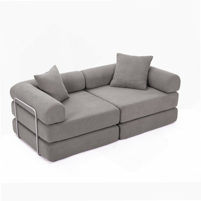 Modular Sofa Bed For Apartment, Convertible Design With Removable Armrests And Folding Mattress, No Assembly Required, Dark Gray Corduroy