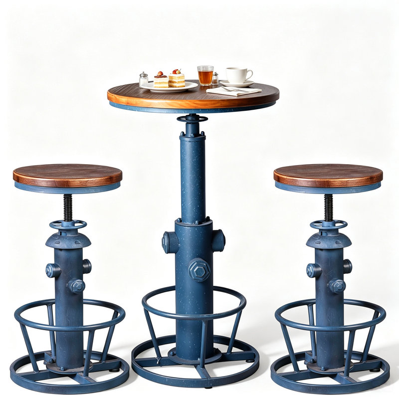 Jermeshia 2 - Person Pine Pedestal Dining Set, Blue, Blue/Brown