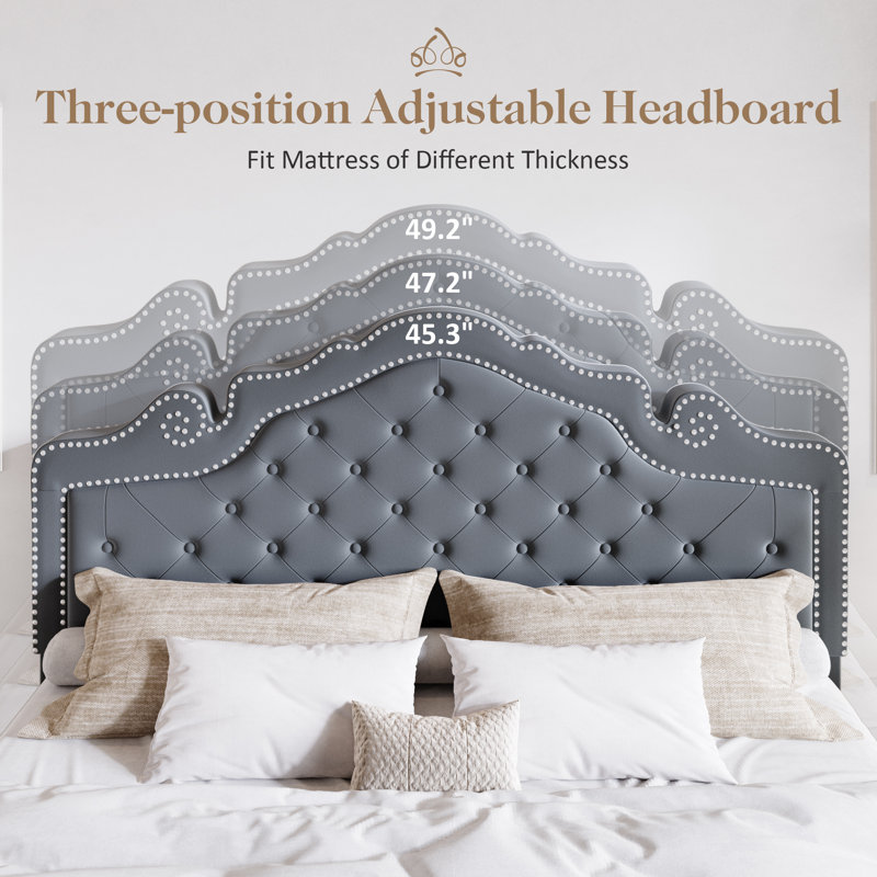 Lit plateforme capitonné Antonious, Lit double, Gris