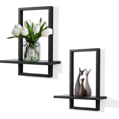 Square Floating Shelves,Wall Plants Holder,Bathroom Wall Decor,Framed Decorative Shelf Black