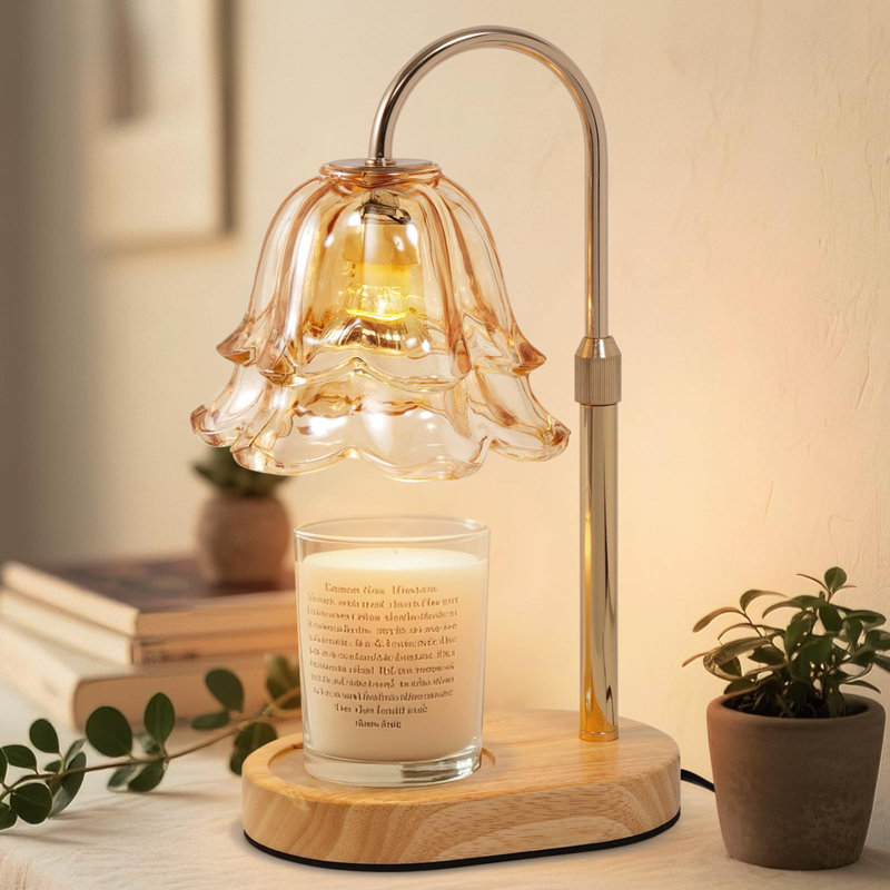 Lampe chauffe-bougie florale avec minuterie - Lampe à bougie électrique à intensité variable, dorée, Cadeaux d'anniversaire pour femme ou maman, Cadeaux de pendaison de crémaillère, Décoration pour nouvelle maison, Chauffe-cire réglable pour bougies en pot
