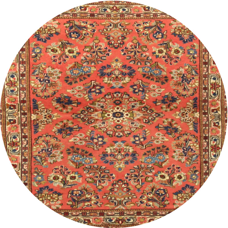 Tapis oriental multicolore tissé à la machine Oriental, Rond 7 pi