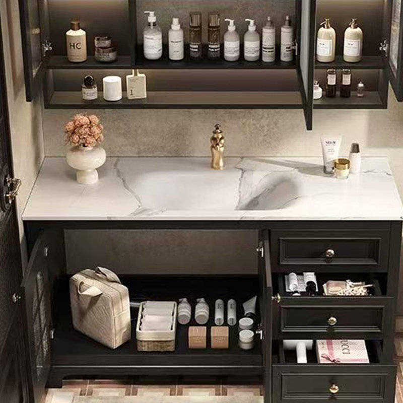 Armoire de salle de bain légère et luxueuse de style rétro, H 31,5 po x l 59,06 po x P 21,65 po, Noir