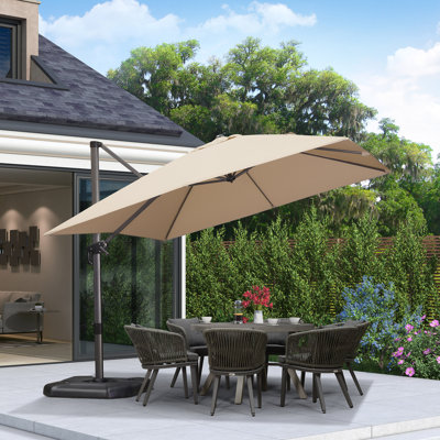 10' Square Large Cantilever Umbrella with Base and 60-degree Rotation