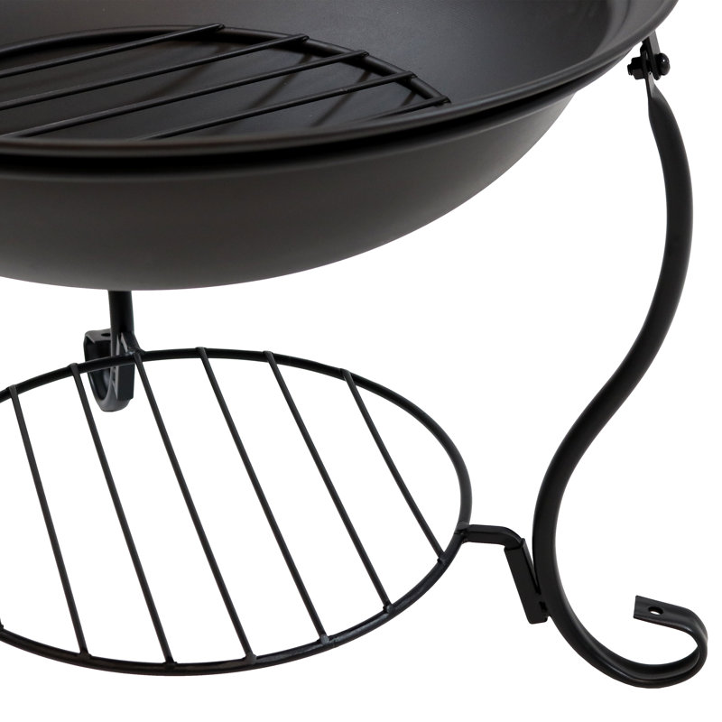 Neppie 18" Round Wood-Burning Black Finish Steel Fire Pit Bowl with Spark Screen